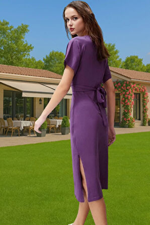 Yazlık Kadın Pamuk Midi Elbise Bodycon Kalıp Bağcıklı Tasarım Modern Stil Profesyonel Görünüm