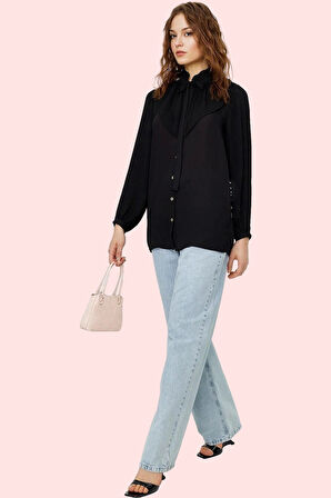 Kadın Relaxed Kalıp Uzun Kollu Şifon Gömlek Hakim Yaka Günlük Kullanım Yaz Aylarının Vazgeçilmezi