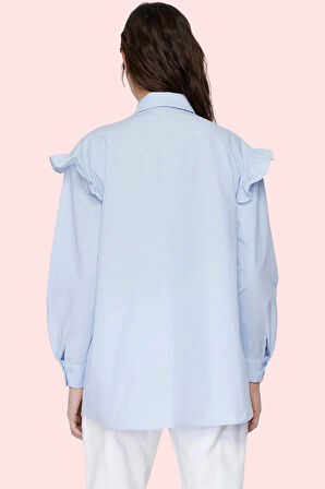 Kadın Basic Poplin Dokuma Uzun Kollu Gömlek İncili Detay Günlük Stil Yaz Aylarının Vazgeçilmezi