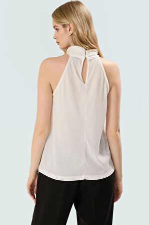 İş ve Günlük Kullanım İçin Polyester Örme Pilise Bluz Halter Yaka Profesyonel Görünüm