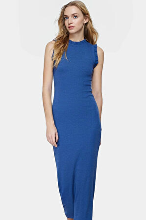 Bodycon Midi Elbise Örme Kumaş Büzgülü Kollar Nefes Alabilir Pamuk Rahat Ve Şık Modern Stil