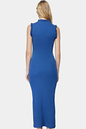 Bodycon Midi Elbise Örme Kumaş Büzgülü Kollar Nefes Alabilir Pamuk Rahat Ve Şık Modern Stil