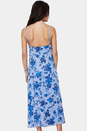 Rahat Örme Maxi Elbise Çiçek Desenli A Line Kalıp Yazlık Konforlu Kesim