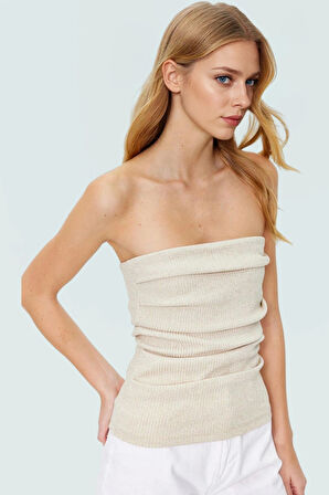 Rahat Yazlık Polyester Bluz Straplez Triko Örme Uzun Ömürlü Modern Stil Konforlu Kesim