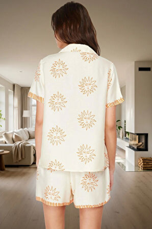 Şortlu Pijama Takımı Yumuşak Viskon ve Güneş Desenleri Özenle Seçilmiş Konforlu Kesim