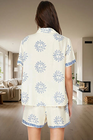 Şortlu Pijama Takımı Yumuşak Viskon ve Güneş Desenleri Özenle Seçilmiş Konforlu Kesim