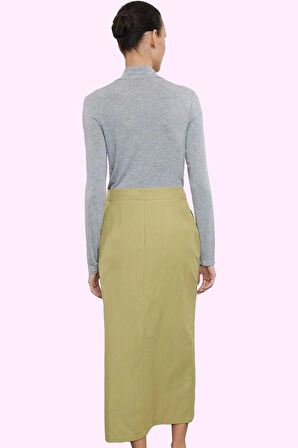 Kadın Pamuk Polyester Midi Etek Kemerli Yüksek Bel Kalem Günlük Yaz Aylarının Vazgeçilmezi