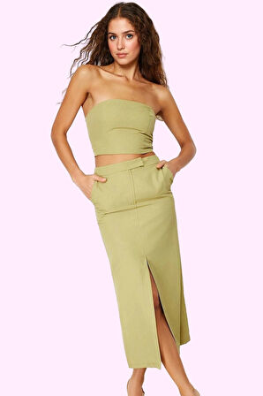 Kadın Pamuk Polyester Midi Etek Kemerli Yüksek Bel Kalem Günlük Yaz Aylarının Vazgeçilmezi