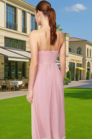 Midi Boy Astarlı Şifon Abiye Elbise Yüksek Kalite Zarifane Tasarım Konforlu Kesim Zarifane Tasarım