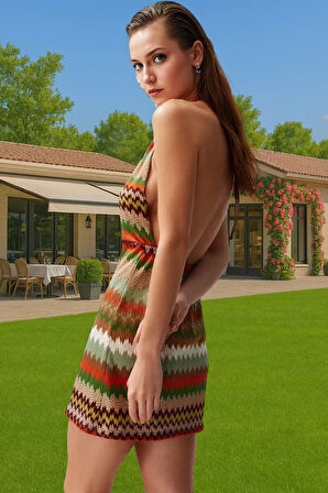 Örme Geometrik Desenli Cut Out Mini Elbise Özenle Seçilmiş Özel Tasarım Mükemmel Uyum