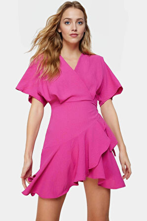 Kısa Kollu V Yaka Mini Elbise Rahat Şık ve Nefes Alabilir Uzun Ömürlü Zarifane Tasarım