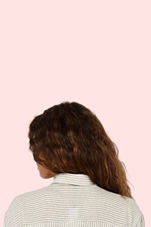 Kadın Uzun Kollu Çizgili Oversize Gömlek Günlük Şıklığın Sırrı Hafta Sonu Kaliteli Malzeme