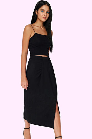 Kadın Yazlık Midi Etek Düz Örme Kumaş Vücut Hatlarını Vurgular Günlük Kullanım Özel Günler