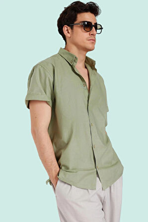 Erkek Yazlık Pamuklu Gömlek Rahat Oversize Fit Kısa Kollu Yaka Günlük Kullanım Özel Günler