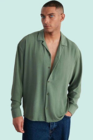 Erkek Yazlık Polyester Gömlek; Apaş Yaka Düz Desen Uzun Kollu Regular Boy Oversize Fit Hafta Sonu