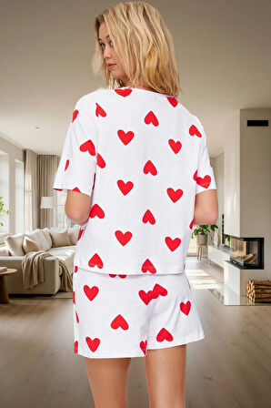 Kalp Desenli Örme Pijama Takımı Yaz İçin Mükemmel Konfor Trend Tasarım Rahat Ve Şık