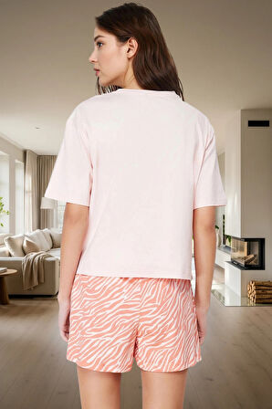 Yaz İçin %100 Pamuklu Örme Pijama Takımı Zebra Desenli Özenle Seçilmiş Günlük Kullanım