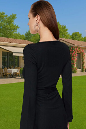 Plaj Elbisesi Kadın Mini V Yaka Bağlamalı Krep Dokuma Yazlık Modern Stil Modern Stil Özel Tasarım