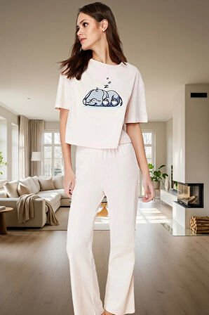 Pamuk Örme Boru Paça Pijama Takımı Premium Kalite Profesyonel Görünüm Modern Stil