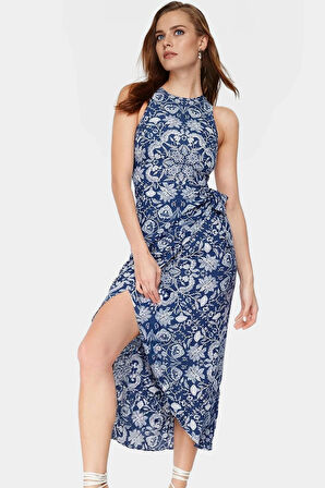 Yazlık A Kesim Midi Elbise  Viskoz Şal Desenli Rahat Modern Stil Trend Tasarım
