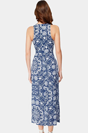 Yazlık A Kesim Midi Elbise  Viskoz Şal Desenli Rahat Modern Stil Trend Tasarım