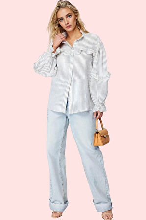 Kadın Basic Siluet Uzun Kollu Çizgili Gömlek Pamuk Rahat Günlük Stil Yaz Aylarının Vazgeçilmezi