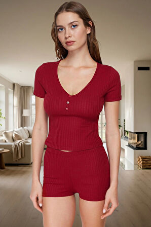 Rahat ve Şık Örme Pijama Takımı Pamuk Polyester Kısa Kollu Yaz Mevsimi Uzun Ömürlü