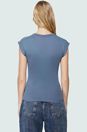 Rahat Kesim Bluz Bisiklet Yaka Viskoz Ribana Kumaş Günlük Stil Trend Tasarım Ve Şık