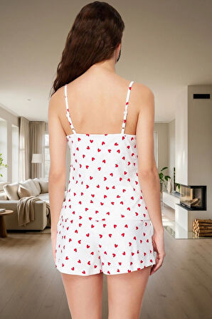 İnce Askılı %100 Pamuklu Kalpli Pijama Takımı Rahatlık ve Şıklık Konforlu Kesim