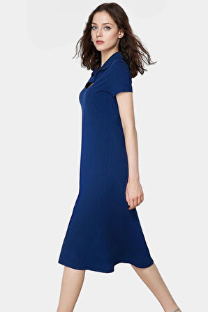 Örme Midi Elbise Rahat Şık Pamuklu Skater Kısa Kol Kaliteli İşçilik Görünüm