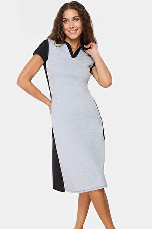 Örme Midi Elbise Rahat Şık Pamuklu Skater Kısa Kol Kaliteli İşçilik Görünüm