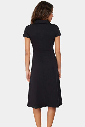 Örme Midi Elbise Rahat Şık Pamuklu Skater Kısa Kol Kaliteli İşçilik Görünüm