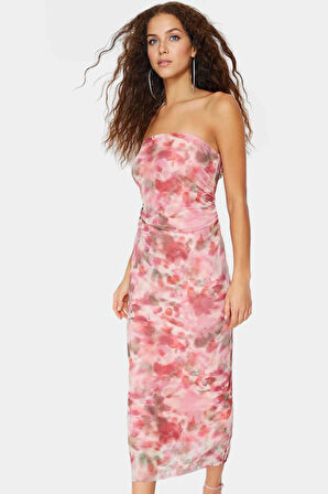 Çiçek Desenli Kolsuz Maxi Elbise Esnek Örme Kumaş Casual Stil Kaliteli İşçilik