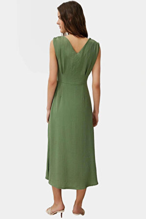 Maxi Boy Gömlek Elbise V Yaka Düğmeli Aerobin Kumaş Premium Kalite Özenle Seçilmiş