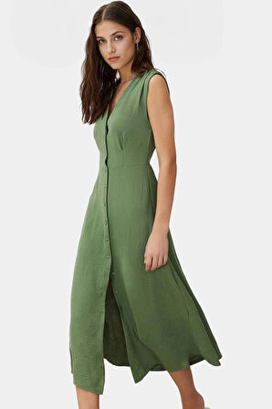 Maxi Boy Gömlek Elbise V Yaka Düğmeli Aerobin Kumaş Premium Kalite Özenle Seçilmiş