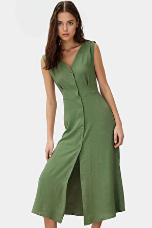 Maxi Boy Gömlek Elbise V Yaka Düğmeli Aerobin Kumaş Premium Kalite Özenle Seçilmiş