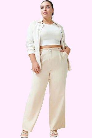 Kadın Dokuma Pantolon Yüksek Bel Geniş Paça Rahat Kesim İş ve Günlük Yaz Aylarının Vazgeçilmezi