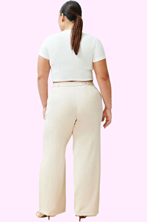 Kadın Dokuma Pantolon Yüksek Bel Geniş Paça Rahat Kesim İş ve Günlük Yaz Aylarının Vazgeçilmezi