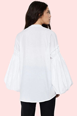 Kadın Tunik Gömlek; Rahat Kalıp Balon Kollu Hakim Yaka Günlük Kullanım Yaz Aylarının Vazgeçilmezi