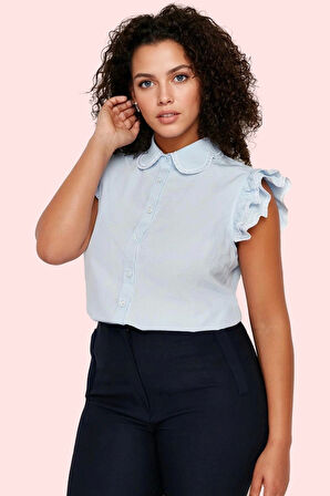 Kadın Regular Kalıp Çizgili Bebe Yaka Gömlek Günlük Kullanım Yaz Hafta Sonu Modern Tasarım