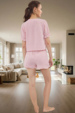 Ekose Bağlamalı Şortlu Pijama Takımı Yazlık Rahatlık ve Şıklık Özel Tasarım