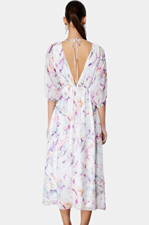 A Kesim Maxi Elbise Şifon Dokuma Soyut Desenli Yazlık Modern Stil Mükemmel Uyum