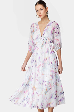 A Kesim Maxi Elbise Şifon Dokuma Soyut Desenli Yazlık Modern Stil Mükemmel Uyum