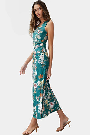 Maxi Elbise Çiçek Baskı Bodycon Kalıp Örme Kumaş Yazlık Uzun Ömürlü Özenle Seçilmiş