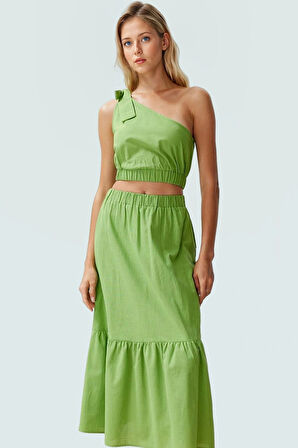 Pamuk Kadın Yazlık Bluz Etek Takımı Tek Omuz Uzun Boy Regular Yüksek Kalite Özenle Seçilmiş