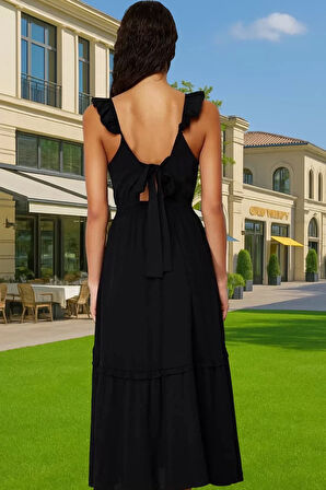 Feminen V Yaka Maxi Plaj Elbisesi Crinkle Dokuma Yazlık Yüksek Kalite Premium Kalite Konforlu Kesim