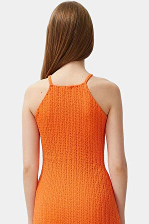 Nefes Alan Örme Midi Elbise Halter Yaka Bodycon Günlük Mükemmel Uyum Seçkin Malzeme