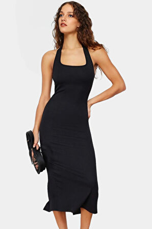 Örme Bodycon Midi Elbise 130cm Boy Polyester Elastan Karışımı Günlük Kullanım Özenle Seçilmiş