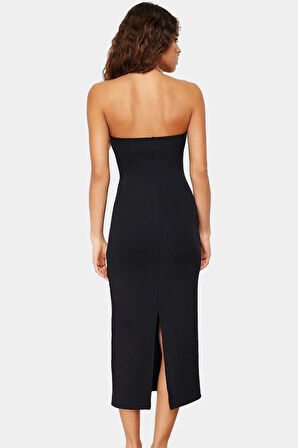 Örme Bodycon Midi Elbise 130cm Boy Polyester Elastan Karışımı Günlük Kullanım Özenle Seçilmiş