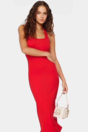 Örme Bodycon Midi Elbise 130cm Boy Polyester Elastan Karışımı Günlük Kullanım Özenle Seçilmiş